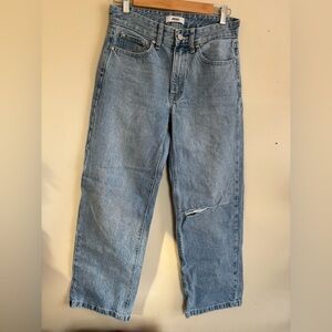 Classic Wide-Leg Light Blue Jeans with Rip in Knee